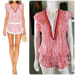 Poupette St Barth Mila Romper in Orange Cloud Playsuit Shorts Animal Print